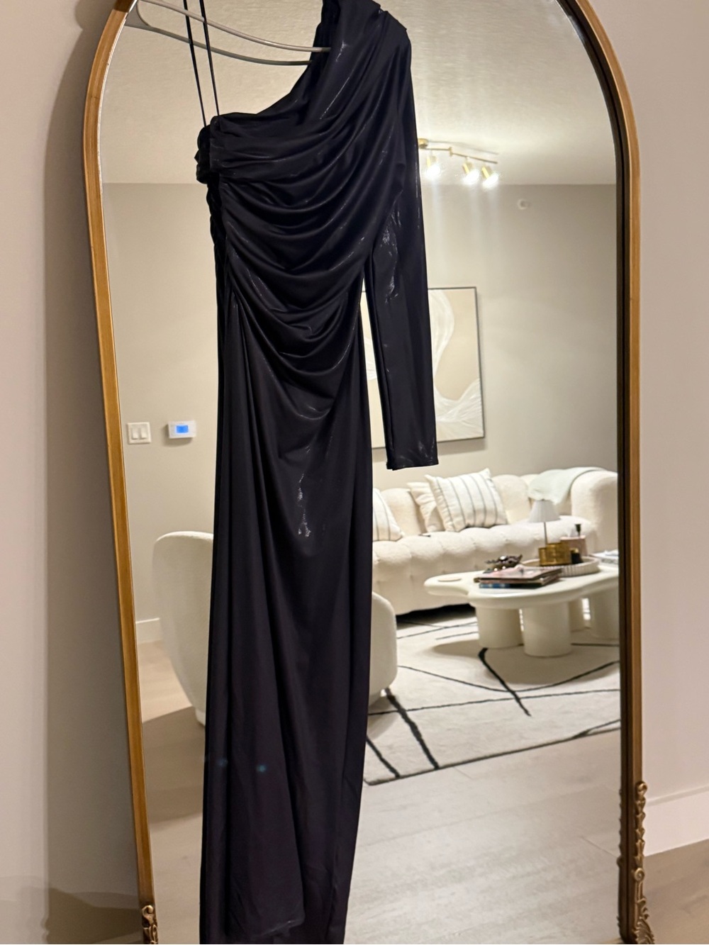 Zara Black One-Sleeve Draped Maxi Skirt